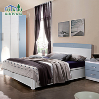包邮现代床蓝白烤漆双人床1.5米1.8米板式床高箱储物床气动床板床