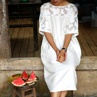 《远远的阳光房2015-126》原创设计女装 棉麻拼接连衣裙 简约袍子
