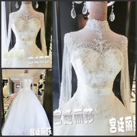 出租 韩式长袖气质款新娘婚礼婚纱珍珠绣花 新娘结婚