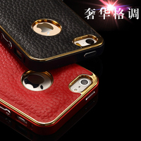 奢华iphone5s手机壳 苹果5代金属边框外壳保护套 真皮牛皮套