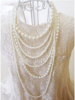 ＯＬ时尚　最新韩版多层长款项链　白色仿珍珠毛衣链　服装配饰