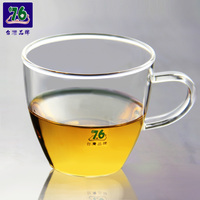 台湾76耐热玻璃茶杯 带把品茗杯 透明功夫茶碗茶具花茶咖啡小杯子