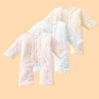 秋冬季加厚婴儿带袖前扣儿童睡衣宝宝长袖带护膝夹棉肚兜护肚脐
