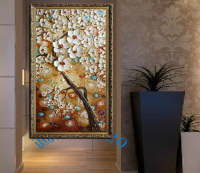 手绘油画发财树抽象玄关装饰画简约现代客厅走廊玄关竖版有框挂画