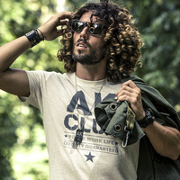 AK男装 2015夏季新款 自由古巴全棉手绘印花圆领男士短袖男士T恤