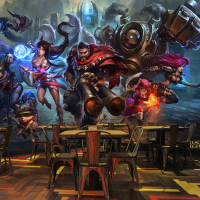 LOL英雄联盟游戏主题网吧网咖壁纸ktv酒吧餐厅背景墙纸3D定制壁画