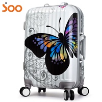 韩国可爱蝴蝶铝框拉杆箱万向轮行李箱密码箱女登机箱20旅行箱24寸
