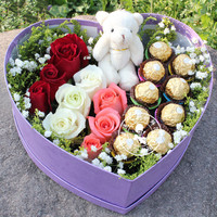 9朵多色混色玫瑰巧克礼盒花束全国鲜花速递七夕节送爱人实惠