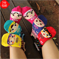 5双包邮韩国袜子女士可爱娃娃卡通袜子纯棉卡哇伊短袜女生对对袜