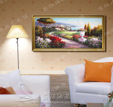 油画风景纯手绘画 欧式客厅有框美装饰画 手工山水花园景正品挂画