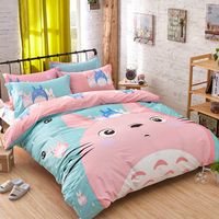 韩版风格卡通动漫龙猫四件套纯棉床单式简约现代田园床上用品包邮