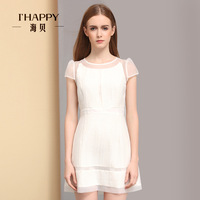 海贝2015夏装新款 韩版小清新修身连衣裙女 短袖中长款显瘦裙子
