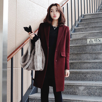 2015年冬新款韩国代购毛呢修身中长款外套