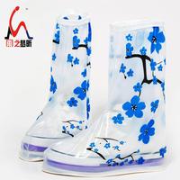 青花防雨鞋套高筒平底印花蓝色 透明雨鞋套 中国风高档创意家具鞋