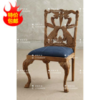 美式餐椅实木靠背欧式休闲椅新中式别墅会所雕花复古做旧扶手椅子