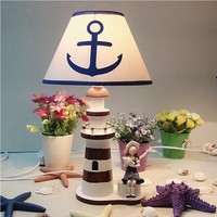 地中海风格木质灯塔台灯卧室床头灯装饰创意可调光台灯