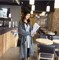 韩国秋装长款慵懒宽松开叉保暖毛衣蝙蝠袖针织开衫百搭混色外套女