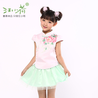 汪小荷中国风女童2015夏季童装中式印花偏襟中式2件套装裙子