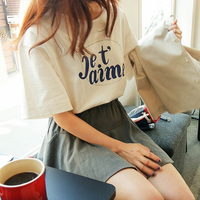 2015fivetozero夏新女装韩版宽松显瘦学院风短袖字母打底长T恤衫