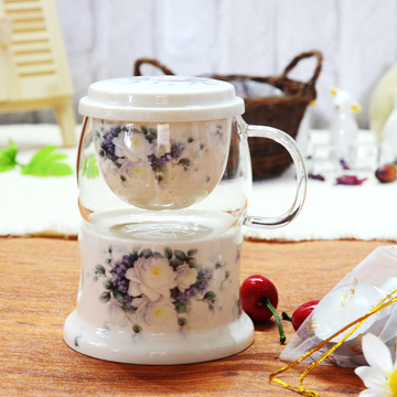 韩国加厚花果茶陶瓷玻璃茶具单人煮花茶壶过滤茶杯套装配加热底座