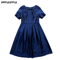 淑女屋FAIRYFAIR 专柜正品 威尼斯优雅藏蓝色短袖高档修身连衣裙