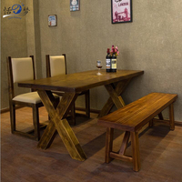 恬梦美式乡村实木餐桌小户型做旧复古全实木酒吧咖啡厅桌椅子组合