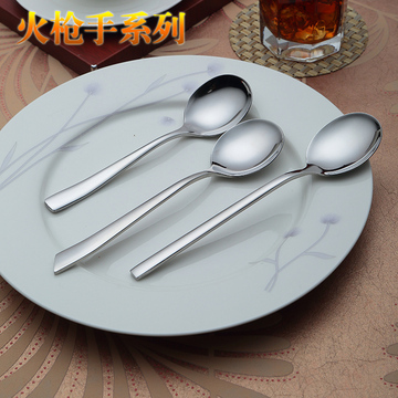 爆款勺不锈钢加厚汤匙 西餐餐具刀叉勺 长柄创意可爱拌饭圆勺韩国