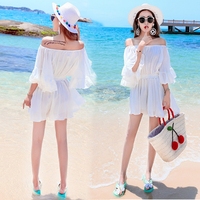 白色沙滩裙2017新款泰国波西米亚海边度假显瘦一字肩连衣裙短裙仙