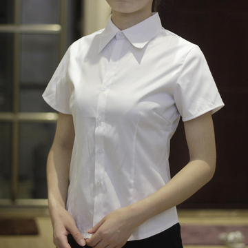 夏季新款职业装女士短袖白衬衣办公室面试装正装短袖隐条纹白衬衫