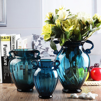 欧式彩色玻璃花瓶摆件客厅插花水培简约玻璃透明鲜花富贵竹餐厅