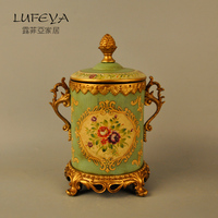 露菲亚 美式乡村手绘陶瓷桌面工艺品 饰品盒烟灰缸糖果盒茶叶罐