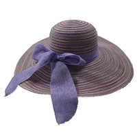夏季出游草帽女士棉线遮阳防晒帽蝴蝶结大檐可折叠海边沙滩帽特价