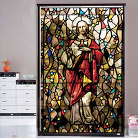 耶稣教堂玻璃贴膜阳台衣柜门贴纸 复古艺术装饰欧式彩色窗户贴花