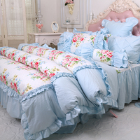 夏季新款纯棉田园碎花床上用品四件套韩式公主荷叶边被套床裙包邮