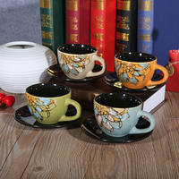 厚陶瓷咖啡杯碟卡布奇诺咖啡杯英文带碟复古欧式创意咖啡杯碟