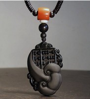 天然黑玉髓雕刻件项链