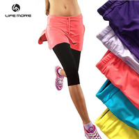 KAKUE 春季女士健身运动跑步裤裙中裤女式瑜伽运动假两件运动裙裤