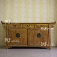 现代新中式仿古实木老榆木柚木色客厅翘头柜装饰玄关储物柜餐边柜