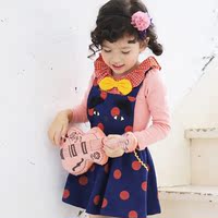 【折扣店】韩国正品童装促销 女童秋款可爱背带圆点半身裙