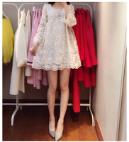 韩版白色蕾丝宽松短裙A版娃娃大码连衣裙 清纯胖妹妹白礼服伴娘女