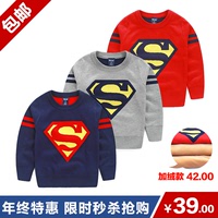 儿童毛衣双层加绒秋冬款童装2015新款韩版超人宝宝毛衣儿童针织衫