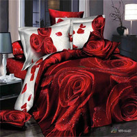 婚庆棉床品个性3D油画四件套全棉活性红玫瑰花床单被套四件套包邮