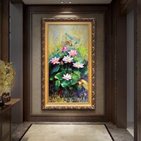 欧式玄关装饰画竖版走廊过道壁画客厅酒店花卉挂画荷花油画艺术画