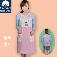 日韩版 甜美可爱卡通条纹背带女围裙 美甲咖啡屋工作服 促销包邮