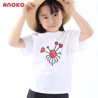 ANOKO日系童装男女童短袖T恤纯棉白T童趣涂鸦系列红螃蟹