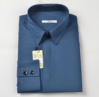 特价新款韩版修身 纯色上班工作休闲时尚免烫男士长袖衬衫 湖蓝色
