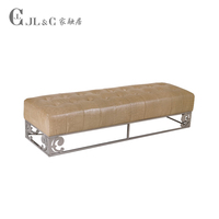 家融居 新古典牛皮软包床尾凳 真皮软包不锈钢框架长凳JS11-12