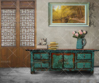 定制地中海乡村客厅柜仿古做旧田园彩绘家具1.61.8 2米实木电视柜