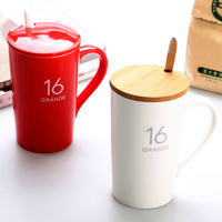 简约陶瓷水杯 创意马克杯带盖勺 个性咖啡牛奶办公茶杯子礼品杯