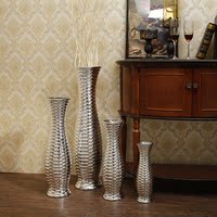 欧式现代陶瓷摆设 客厅干花插花落地花瓶 创意装饰 镀银陶瓷花瓶
